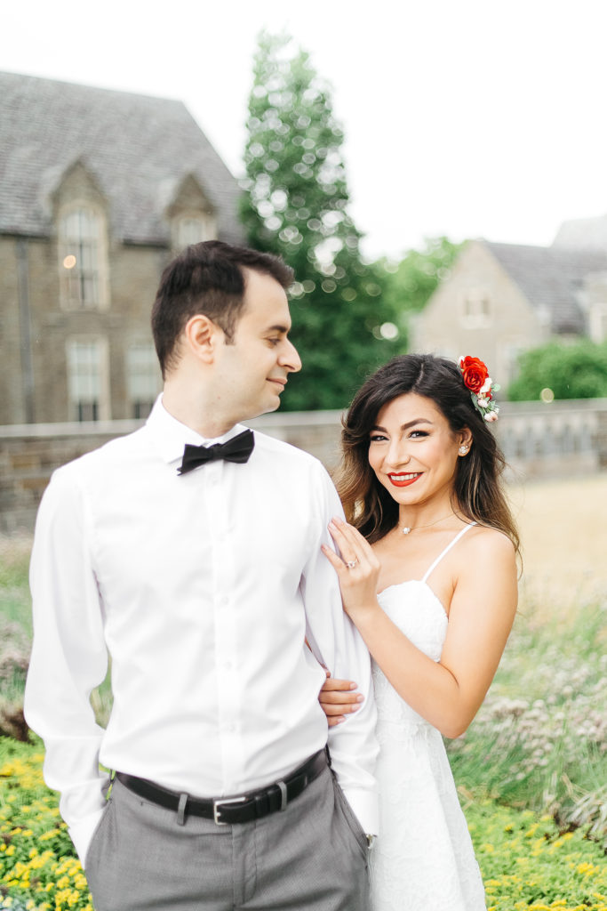 Bride and groom linking arms