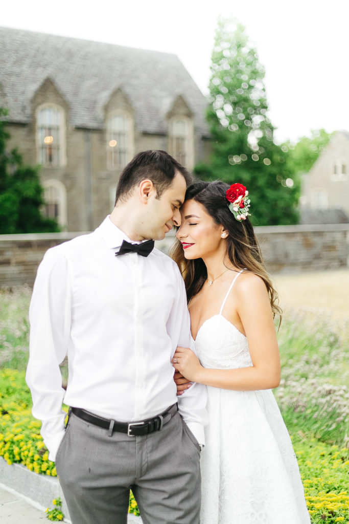 Wedding couple snuggling