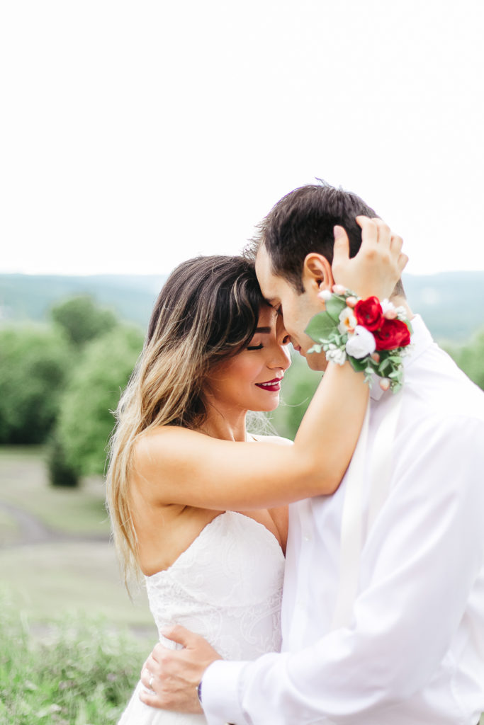 Wedding couple caressing in the Finger Lakes