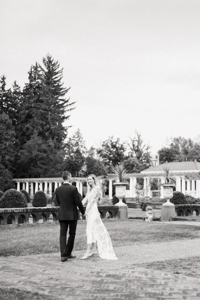 Sonnenberg Gardens wedding portrait in black and white