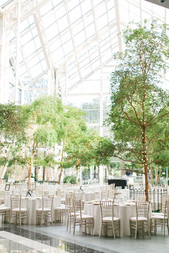 A view of the reception setup at a Wintergarden wedding in Rochester, NY.