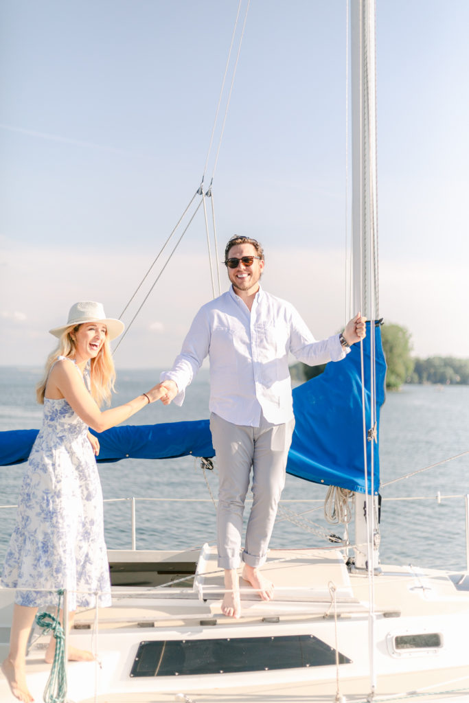 Candid portrait of a couple on a sailboat.